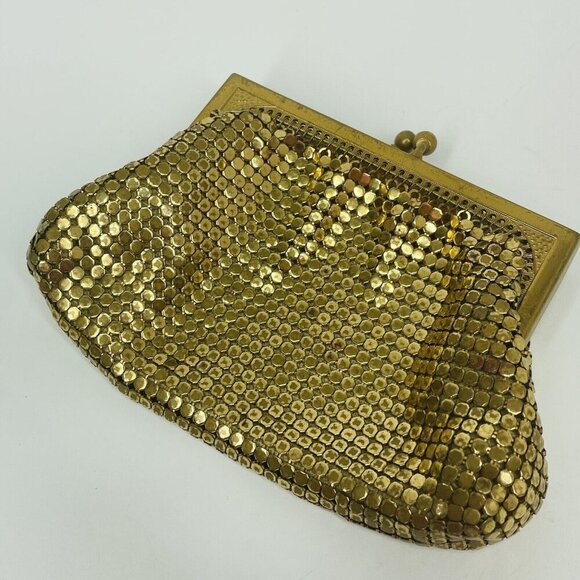 Vintage Whiting & Davis #2684 gold tone metal mesh coin purse kiss clasp (X3) - Picture 3 of 12